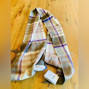 Edinburg lambs wool Plaid Fringe scarf purple pink grey white
